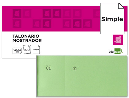 Talonario Liderpapel Mostrador 60x145mm. verde con matriz